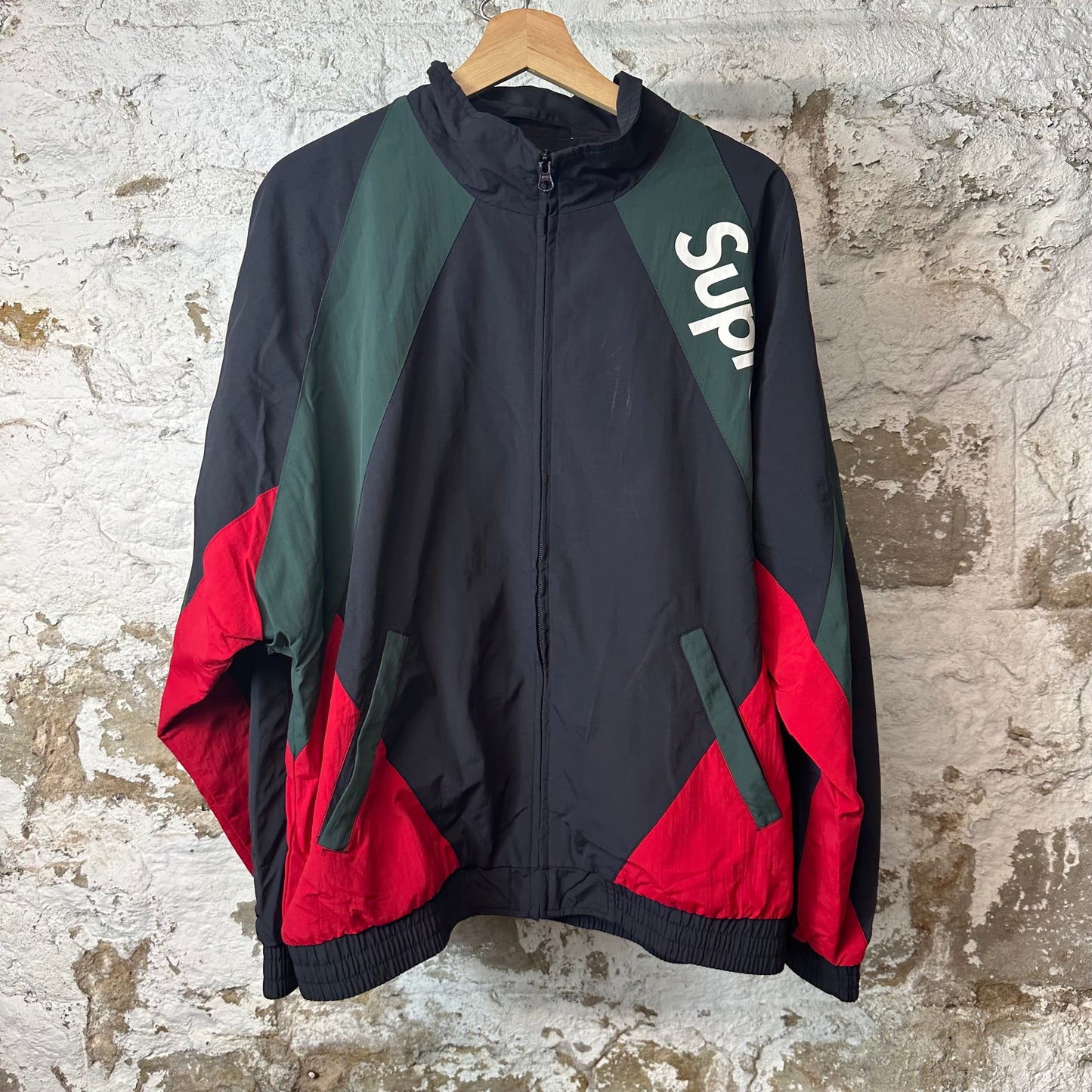 Supreme Paneled Black Red Green Track Jacket Sz L