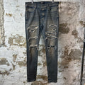 Amiri MX1 Black Leather Thrasher Dirty Blue Denim Jeans Sz 36