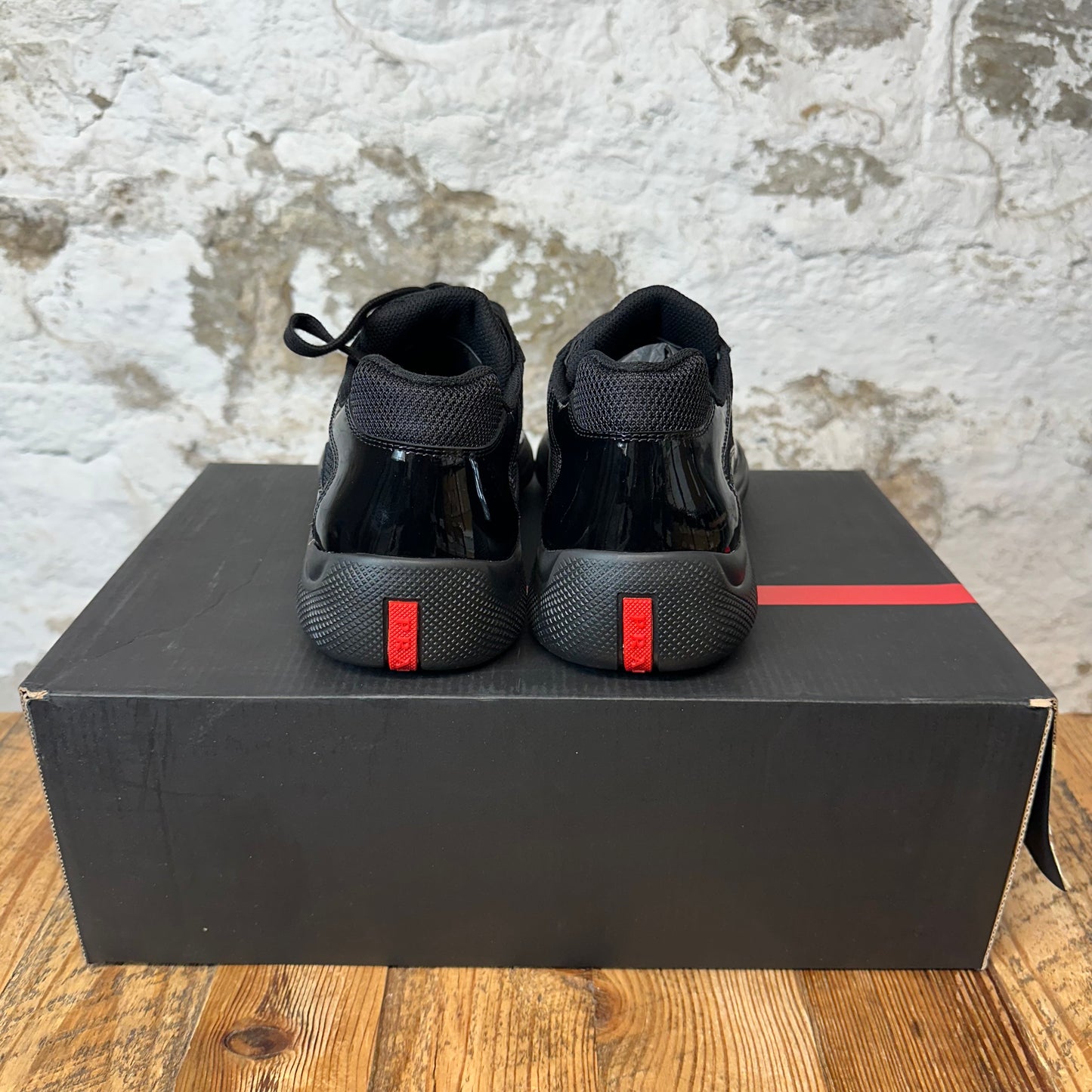 Prada Americas Cup Triple Black Patent Sneaker Sz 9.5 DS