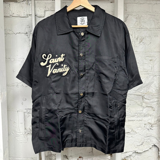 Saint Vanity Black Nylon Button Up Shirt Sz M