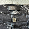 Amiri Knee Rip White Paisley Print Black Denim Jeans Sz 30