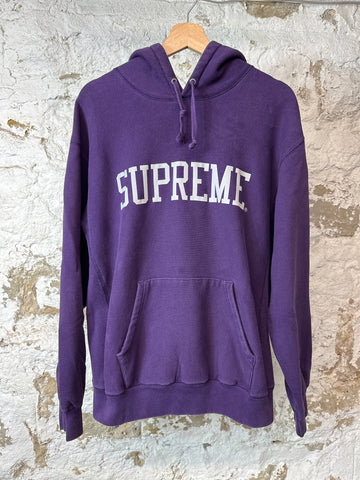 Supreme Purple Grey Spellout Hoodie Sz M