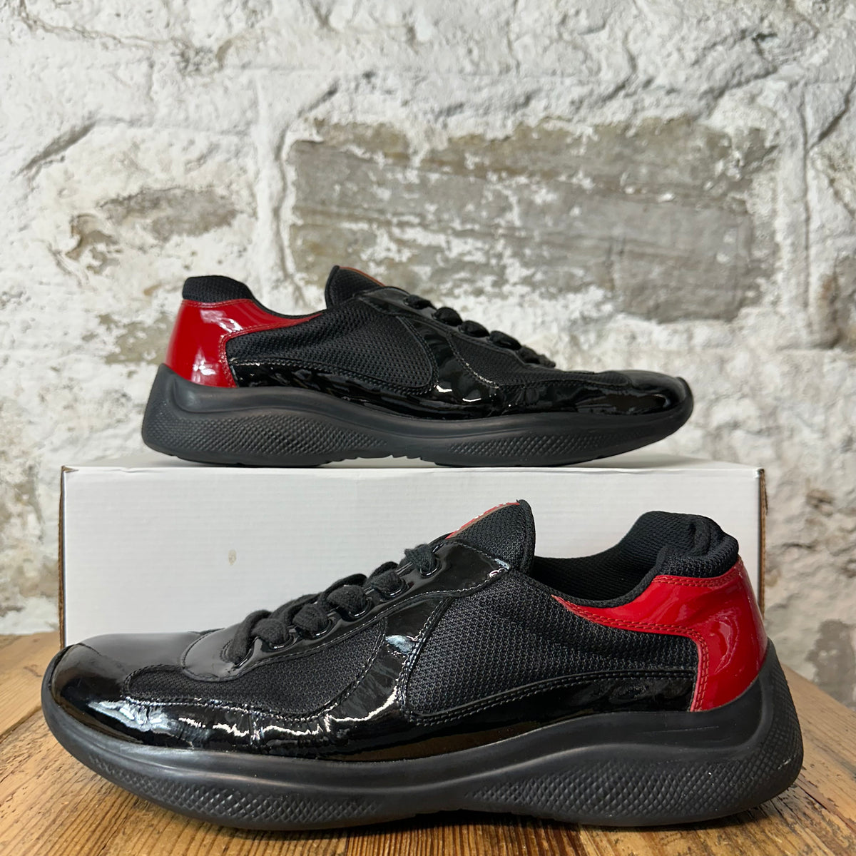 Prada Americas Cup Black Red Patent Sneaker Sz 10