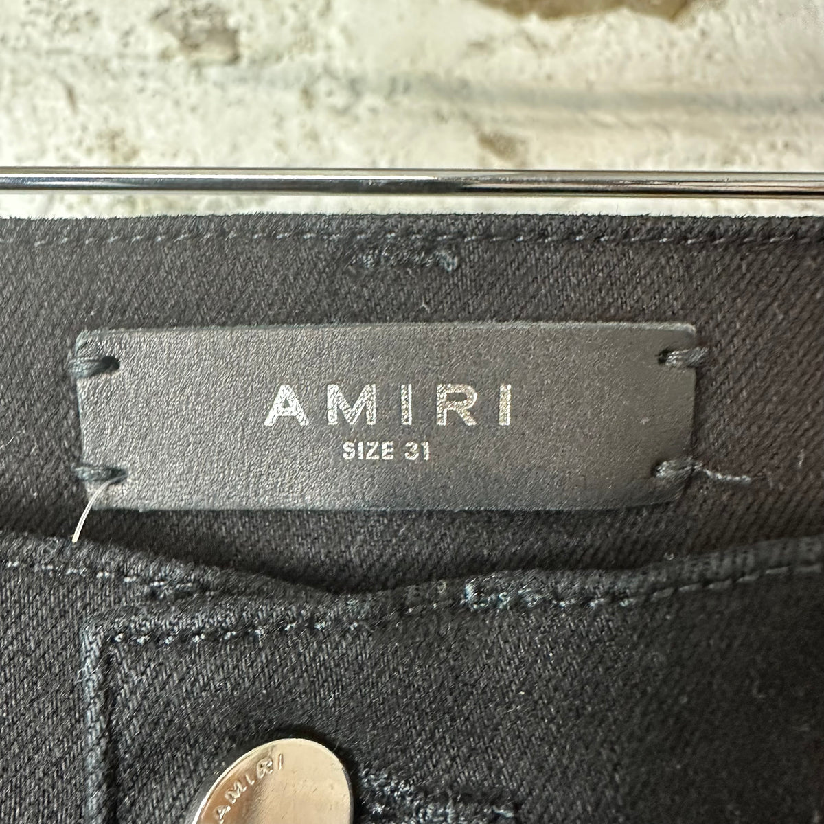 Amiri MX1 Black Leather Black Denim Jeans Sz 31