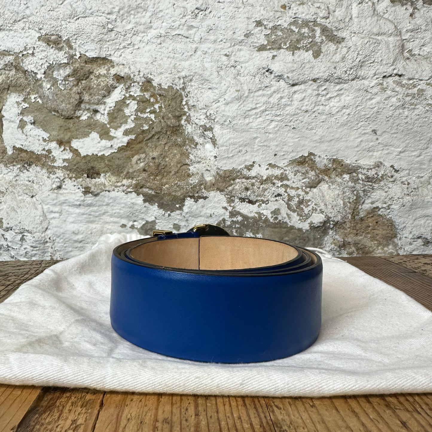 Versace Gold Medusa Logo Blue Belt Sz (85/34)