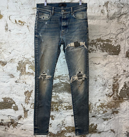 Amiri MX1 Plaid Dirty Blue Denim Jeans Sz 31