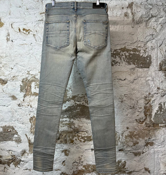 Amiri MX1 Cream Suede Lightwash Blue Denim Jeans Sz 32 DS