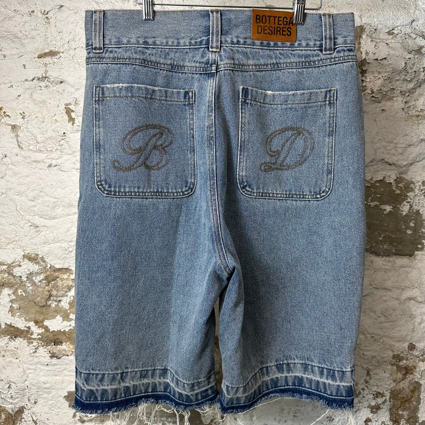 Bottega Desires Spellout Blue Jean Short Sz 34