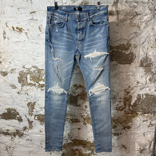 Amiri MX1 Cream Suede Blue Denim Jeans Sz 33