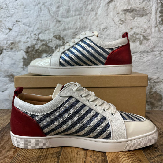 Christian Louboutin Blue Silver Stripe White Sneaker Sz 13 (46)
