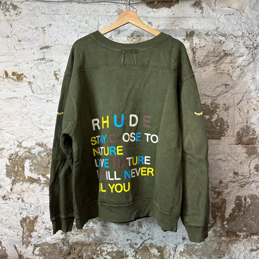 Rhude Nature Wolf Green Crewneck Sz XXL