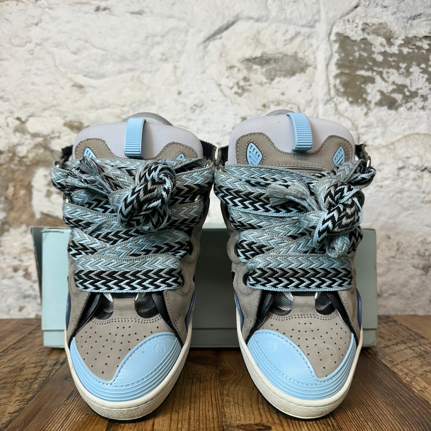 Lanvin Curb Blue Black Lace Grey Sneaker Sz 10 (43)