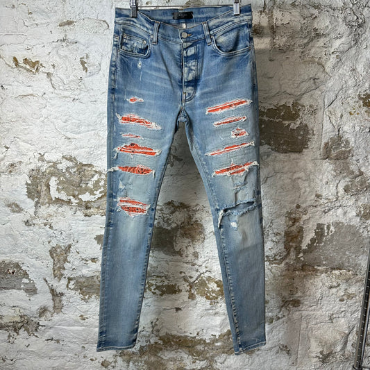 Amiri MX1 Orange Paisley Thrasher Blue Denim Jeans Sz 31