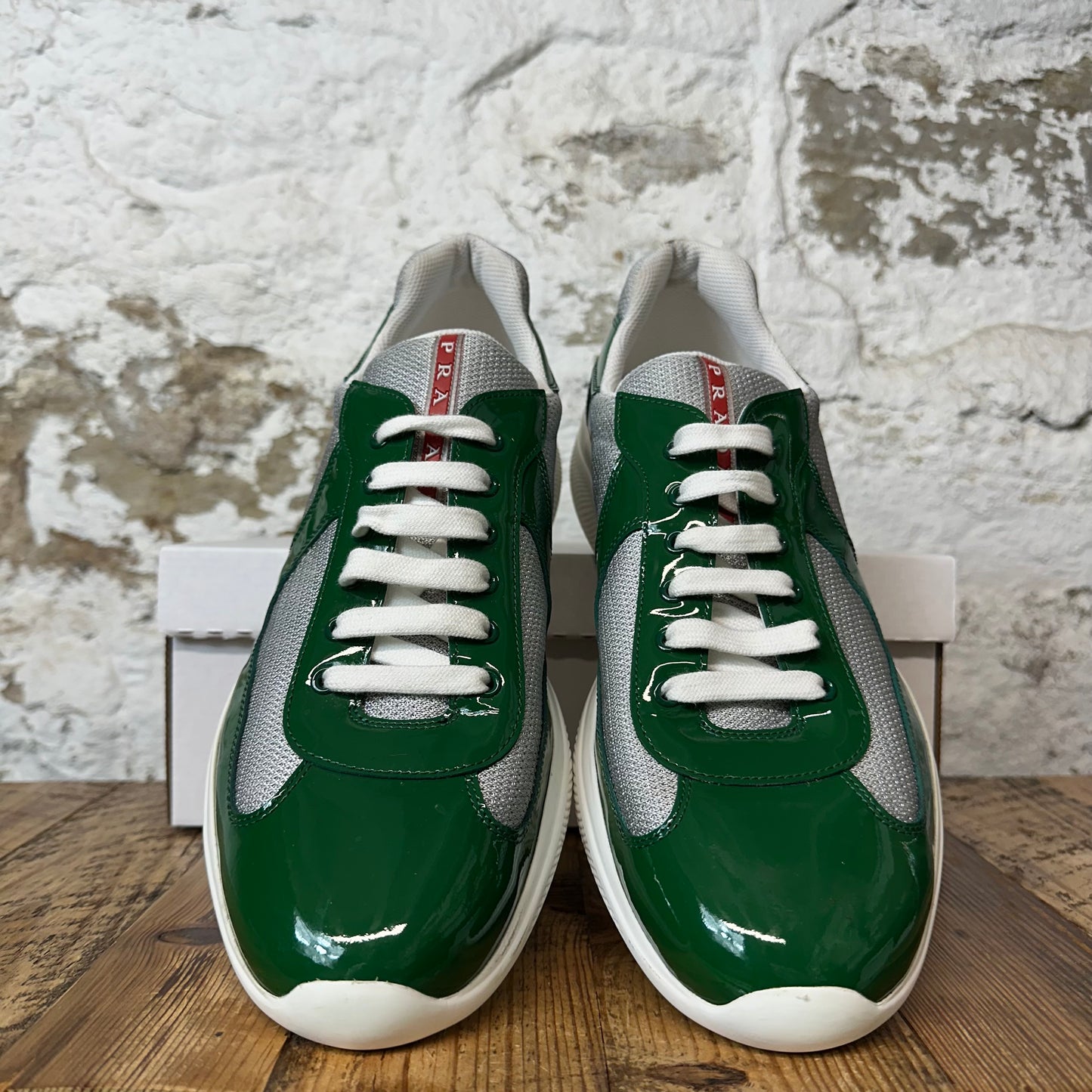 Prada Americas Cup Green Patent Gray White Sneaker Sz 13