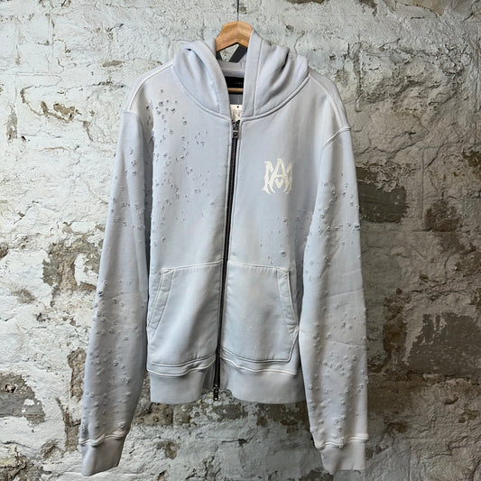 Amiri White AM Shotgun Zip Up Hoodie Sky Blue Sz L