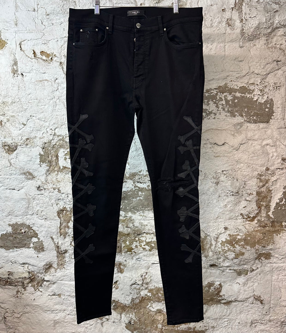 Amiri Black Bones Black Denim Jeans Sz 38