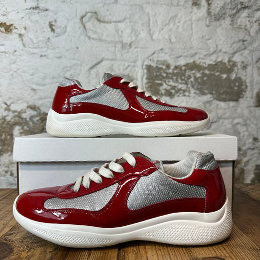 Prada Americas Cup Red Patent Grey White Sneaker Sz 8