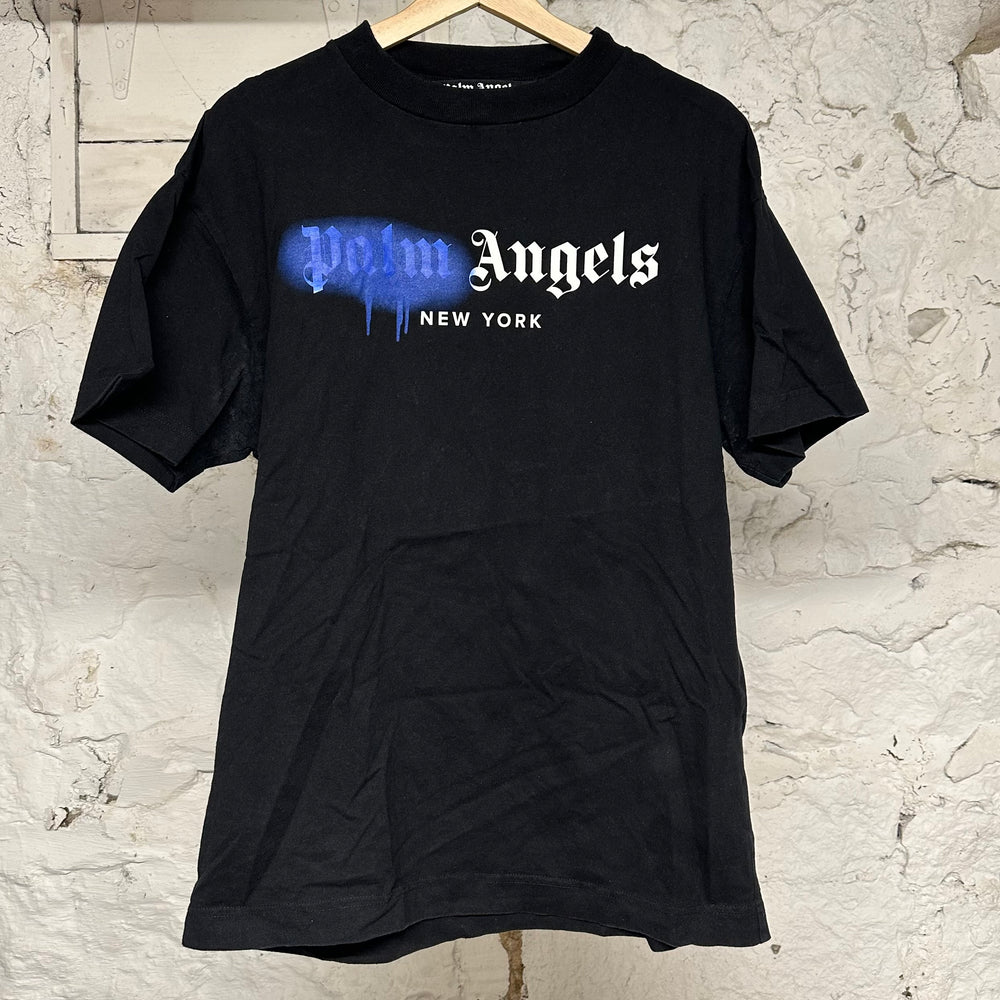 Palm Angles Blue Spray Paint Black T-Shirt Sz M