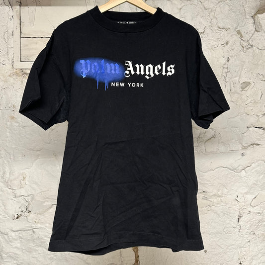 Palm Angles Blue Spray Paint Black T-Shirt Sz M