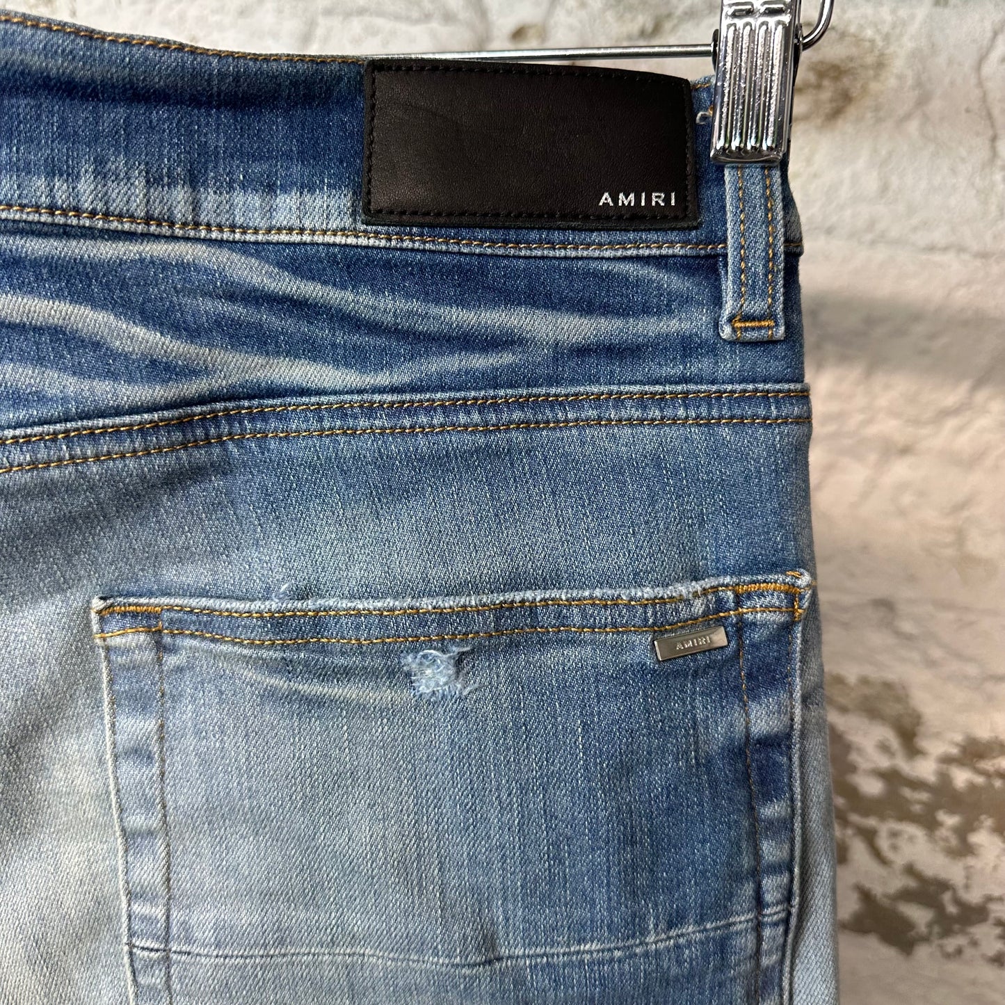 Amiri Plain Blue Honeycomb Denim Jeans Sz 34