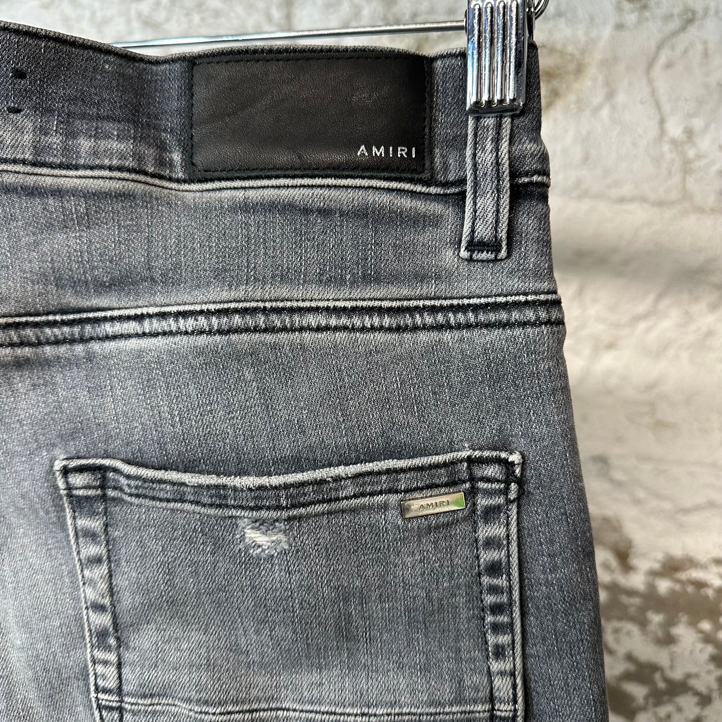 Amiri MX1 Red Leather Grey Denim Jeans Sz 29