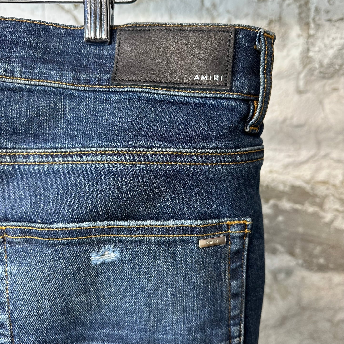 Amiri MX1 Orange Suede Dark Blue Denim Jeans Sz 36