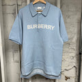 Burberry Spellout Light Blue Knit Polo Sz S