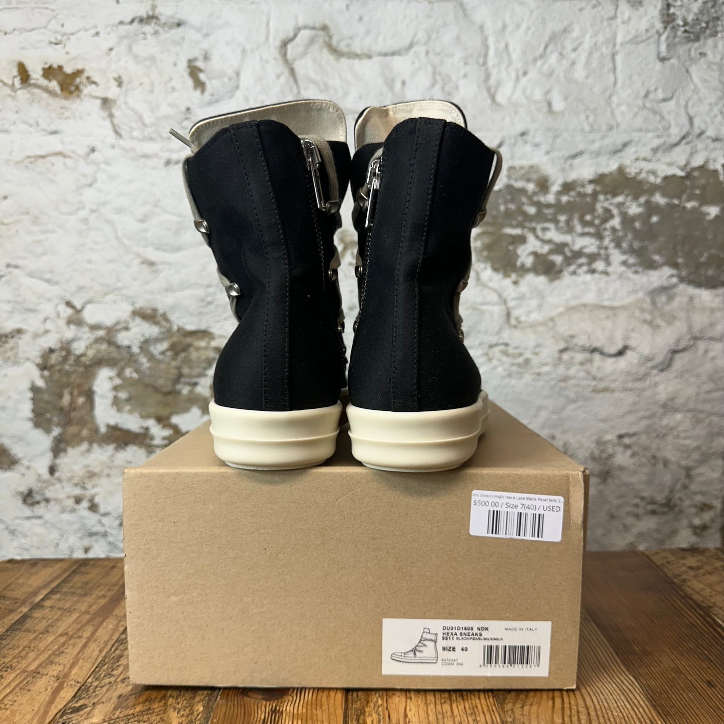 Rick Owens High Hexa Lace Black Pearl Milk Sneaker Sz 7 (40)