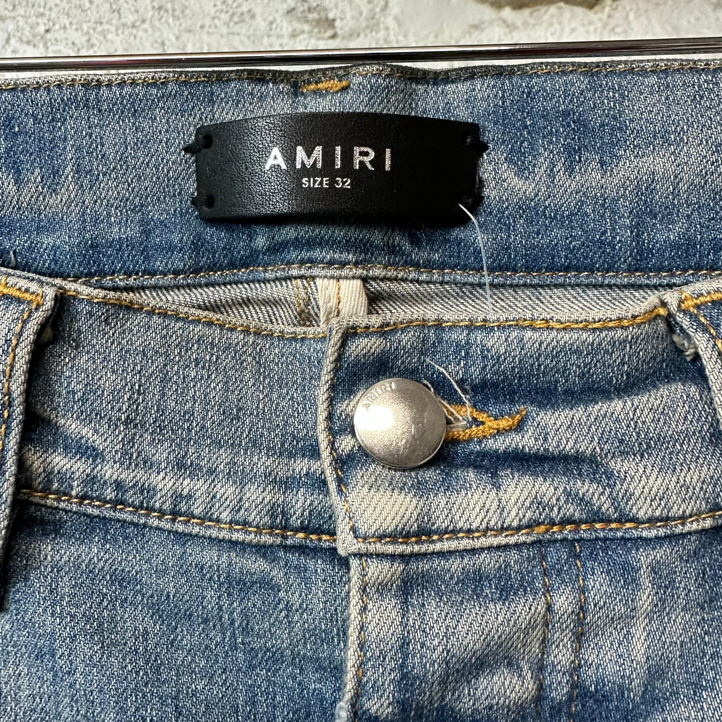 Amiri MX1 Grey Orange Plaid Blue Denim Jeans Sz 32