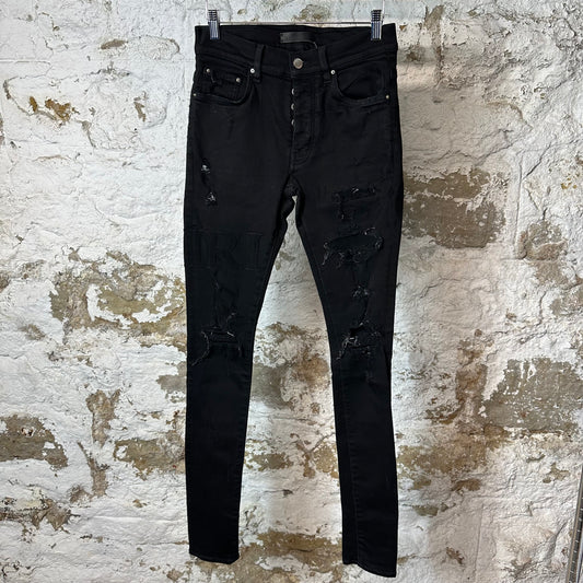 Amiri Black Suede Core Logo Black Denim Jeans Sz 29
