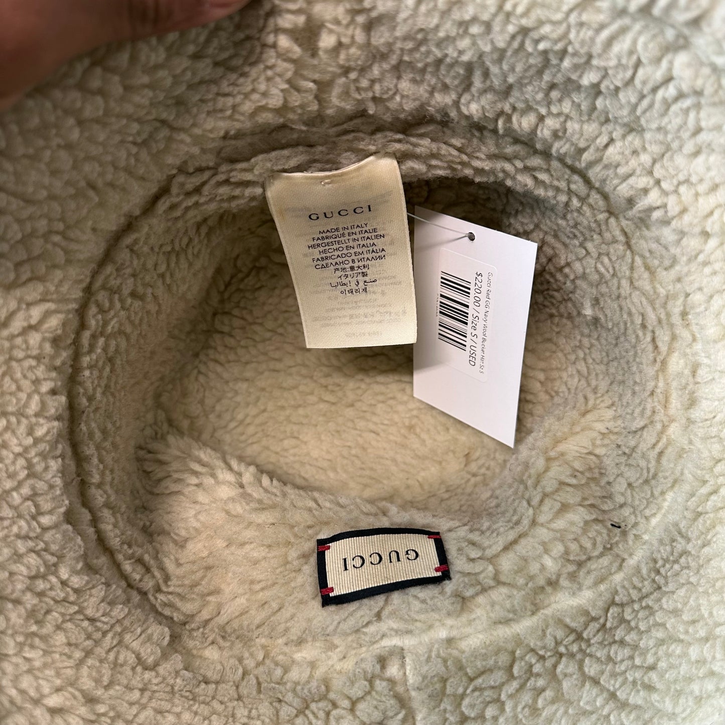 Gucci Red GG Navy Wool Bucket Hat Sz S