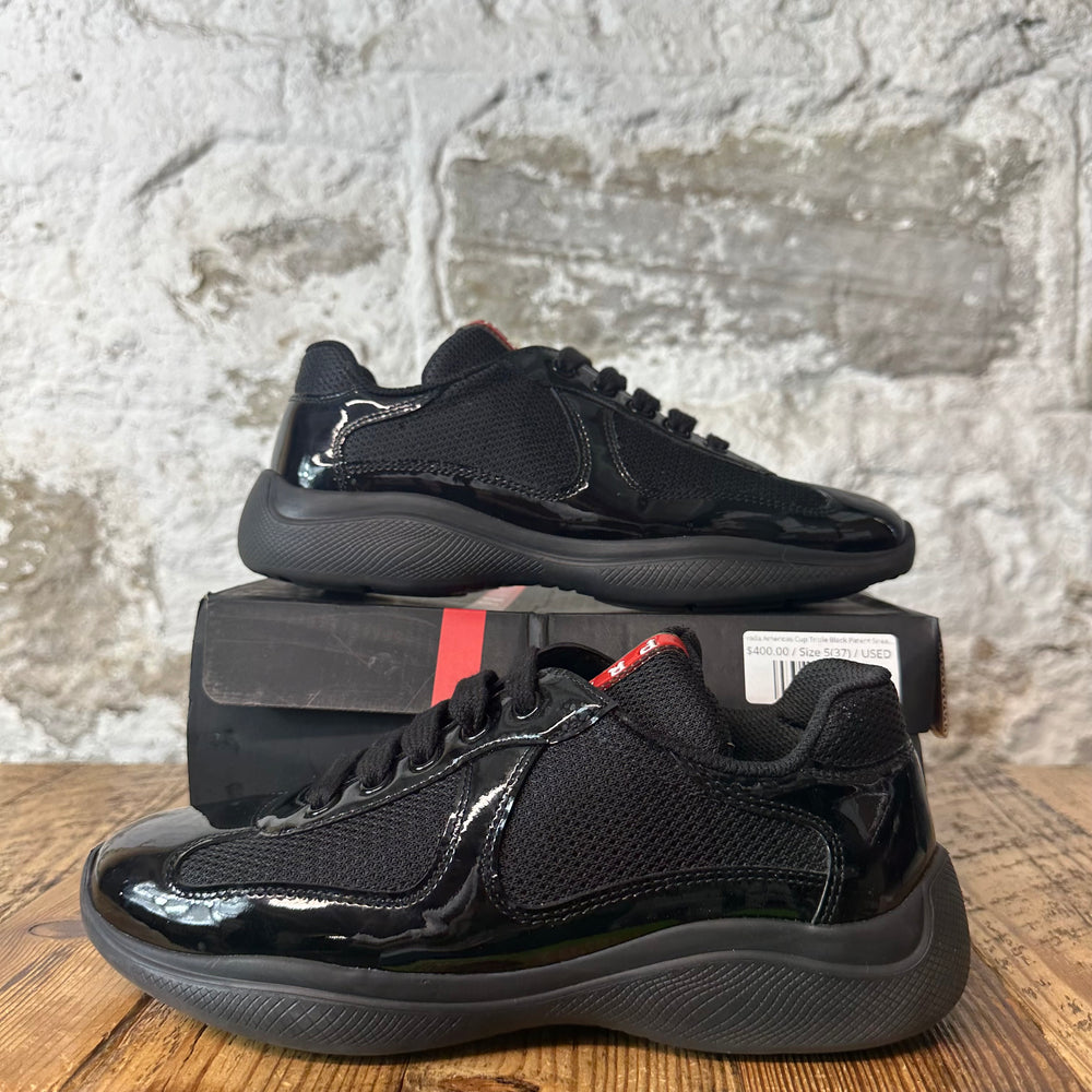 Prada Americas Cup Triple Black Patent Sneaker Sz 5 (37)