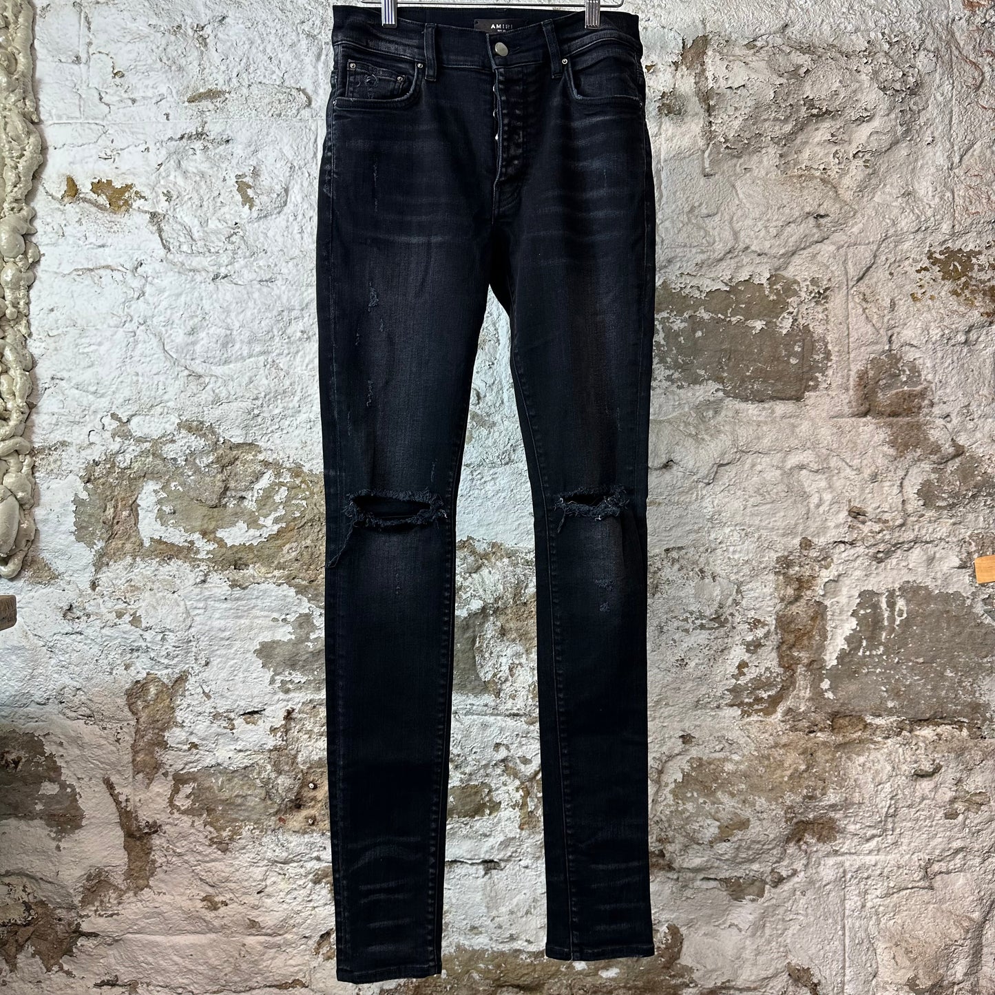 Amiri Knee Rip Faded Black Denim Jeans Sz 29