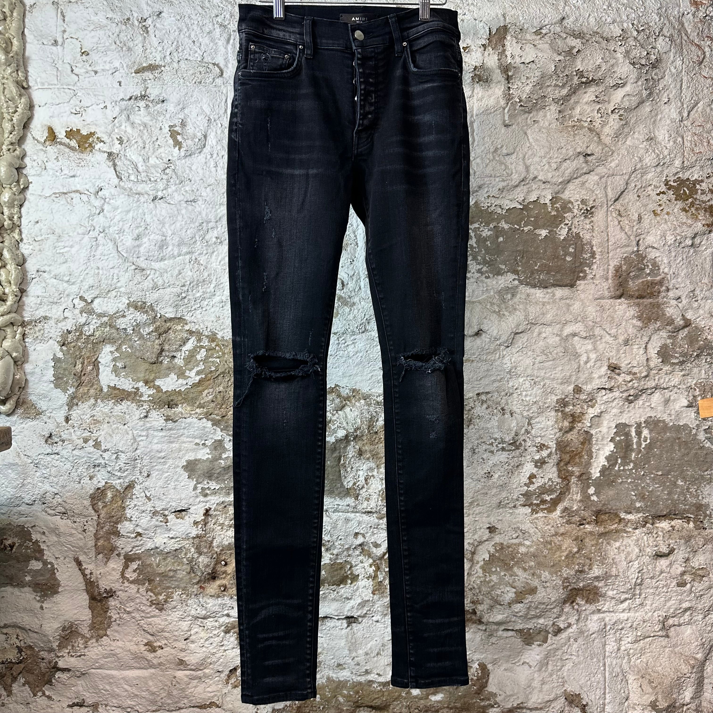 Amiri Knee Rip Faded Black Denim Jeans Sz 29