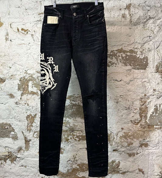 Amiri Reaper Logo Black Denim Jeans