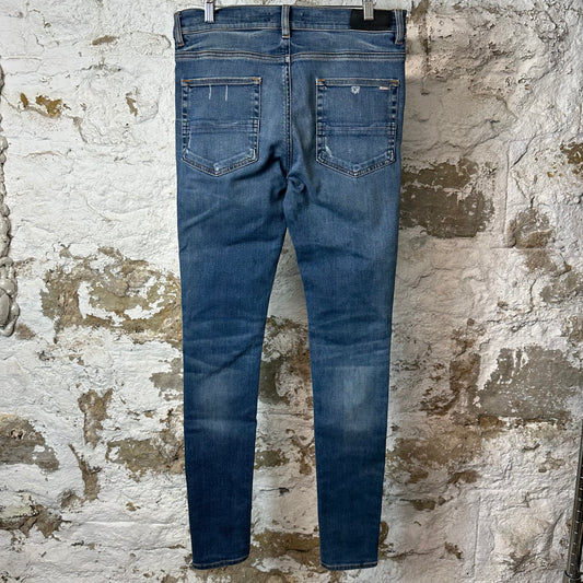 Amiri MX1 Maroon Suede Dark Blue Denim Jeans Sz 32