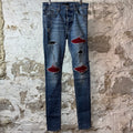 Amiri MX1 Maroon Suede Blue Denim Jeans Sz 31