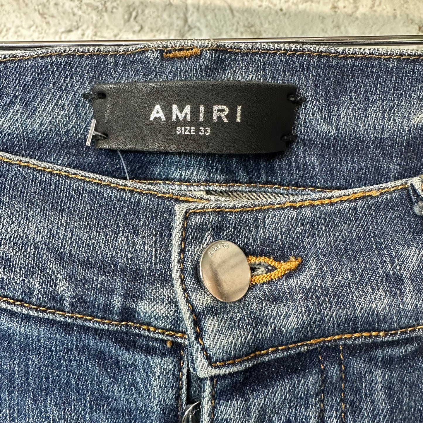 Amiri MX1 Orange Suede Dark Blue Denim Jeans Sz 33