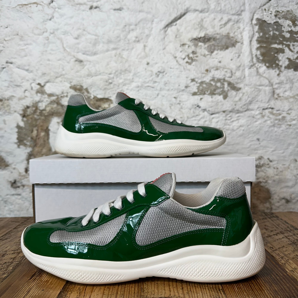 Prada Americas Cup Green Patent Gray White Sneaker Sz 8.5