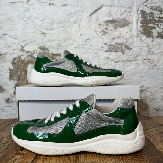 Prada Americas Cup Green Patent Gray White Sneaker Sz 8.5