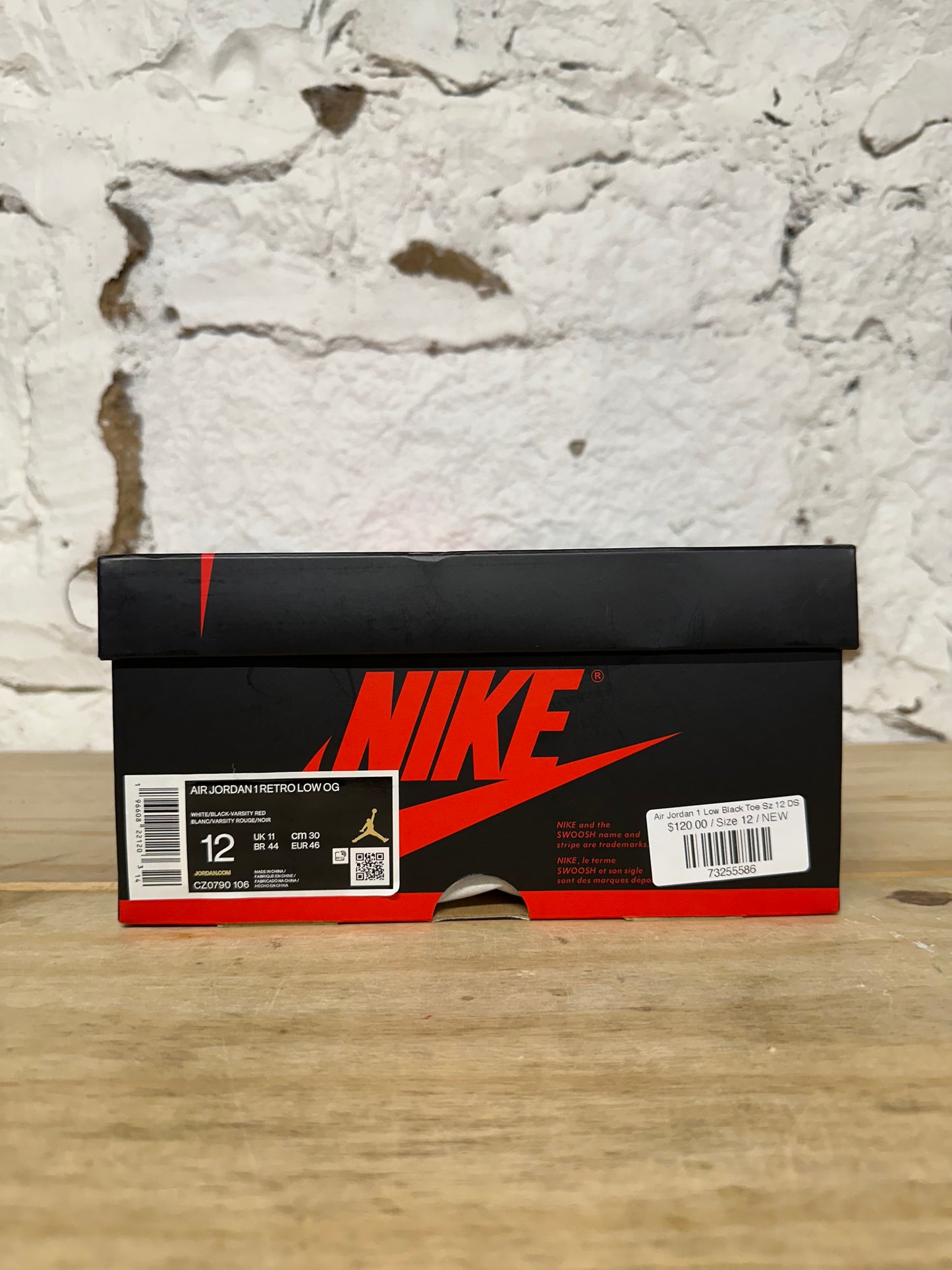 Air Jordan 1 Low Black Toe Sz 12 DS