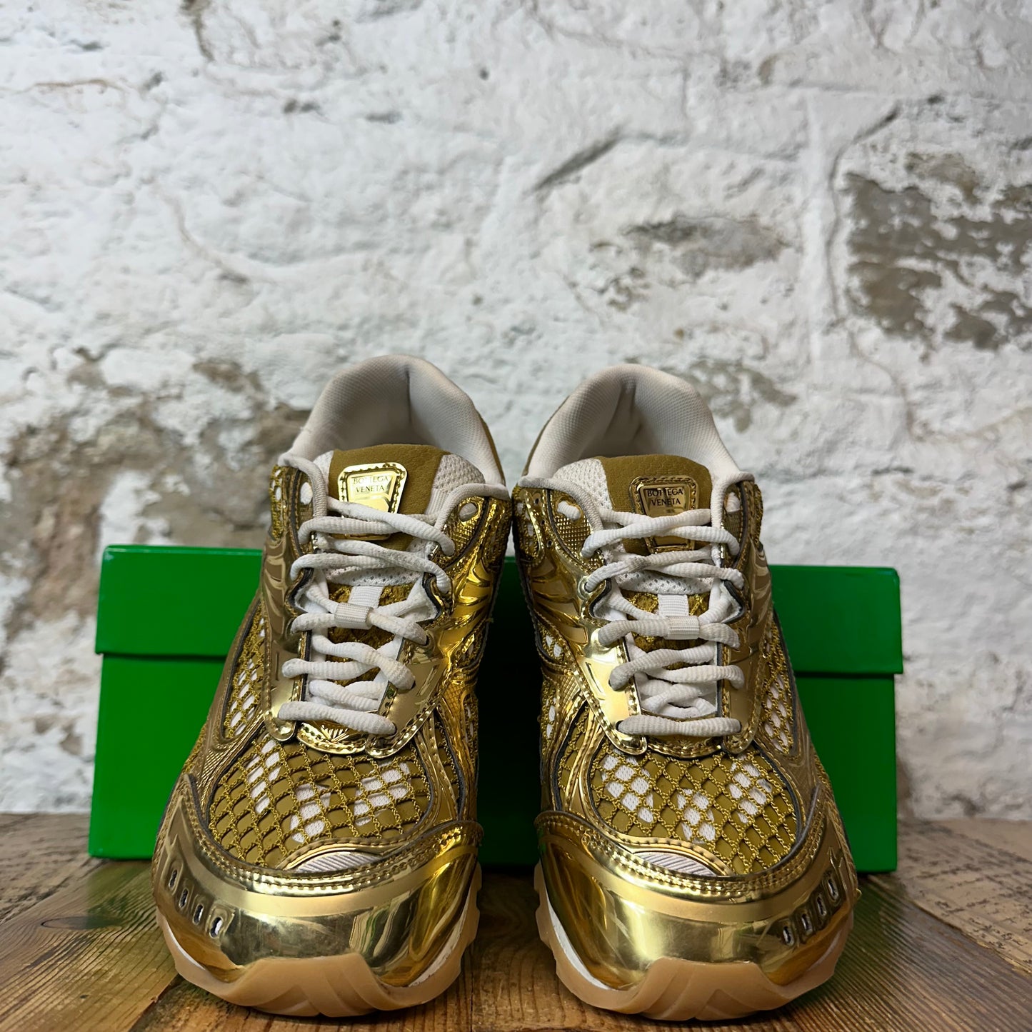 Bottega Veneta Gold White Orbit Sneaker Sz 5 (37)