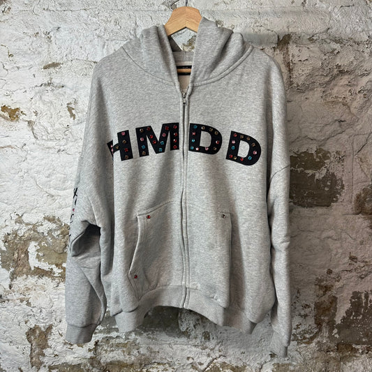 HMDD Crystals Grey Zip Up Hoodie Sz M