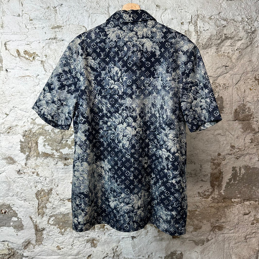 Louis Vuitton Blue Monogram Tapestry Button Up Shirt Sz S