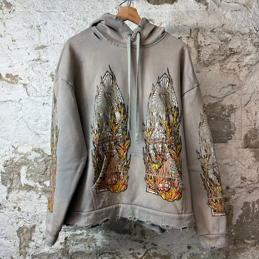 Who Decides War Flame Stained Glass Grey Hoodie Sz S