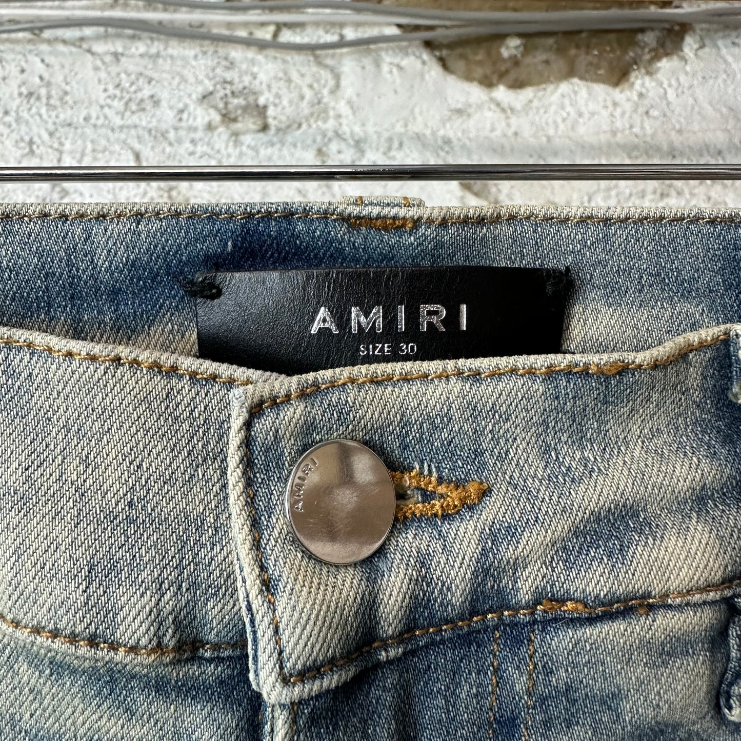 Amiri White Stripe Acid Wash Blue Denim Jeans Sz 30