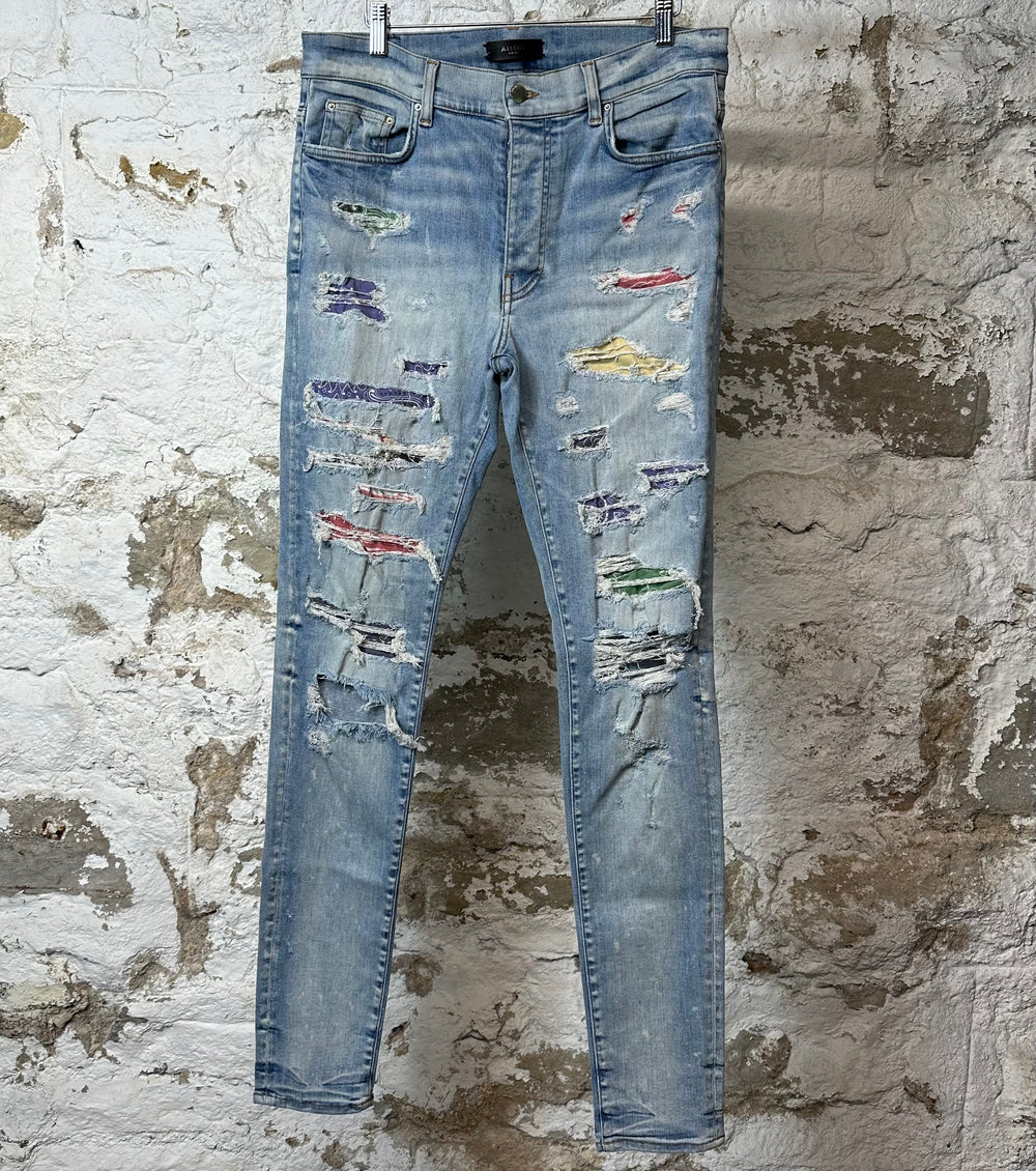 Amiri Multicolor Paisley Blue Denim Jeans Sz 34