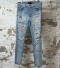 Amiri Multicolor Paisley Blue Denim Jeans Sz 34