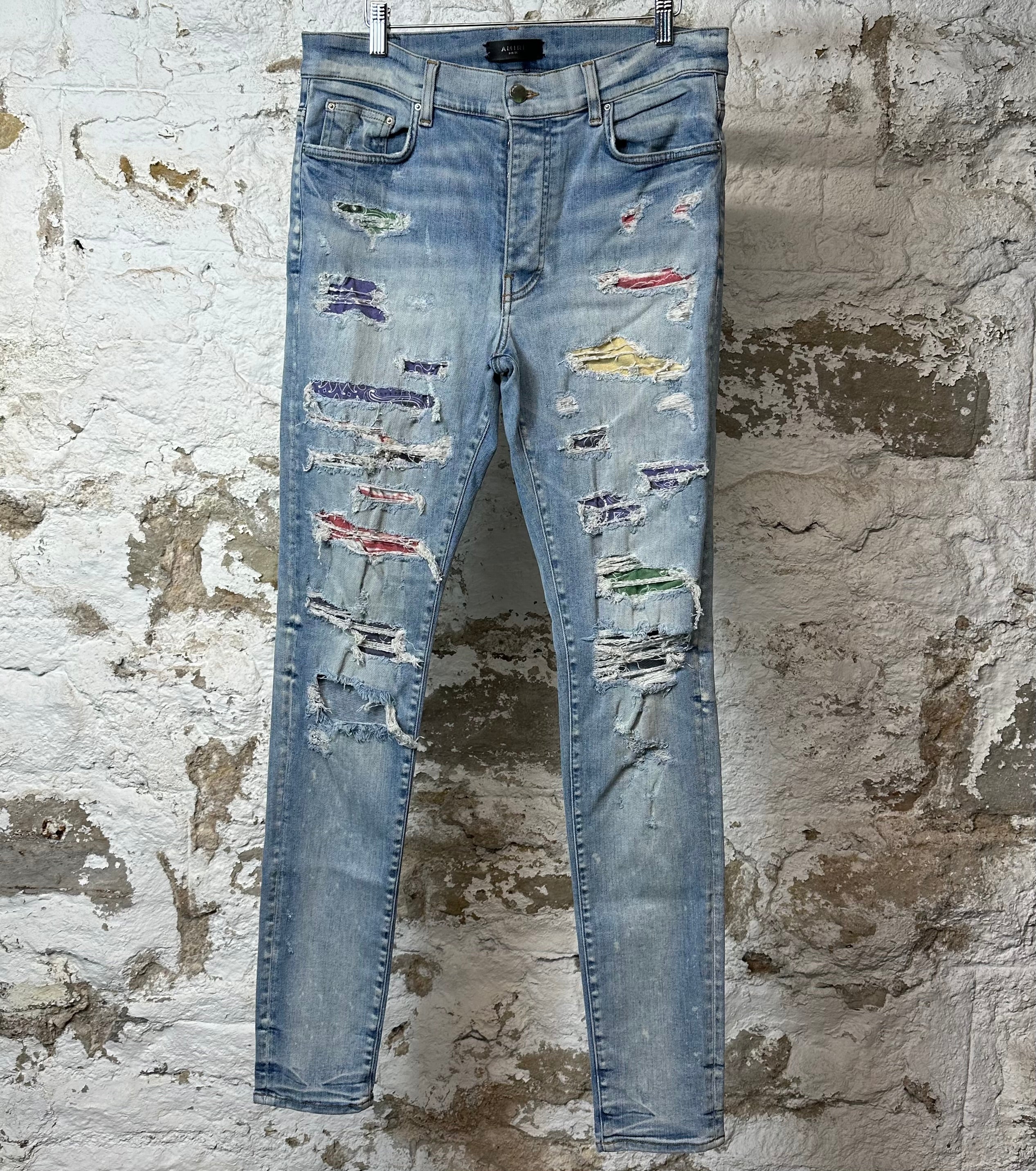 Amiri Multicolor Paisley Blue Denim Jeans Sz 34