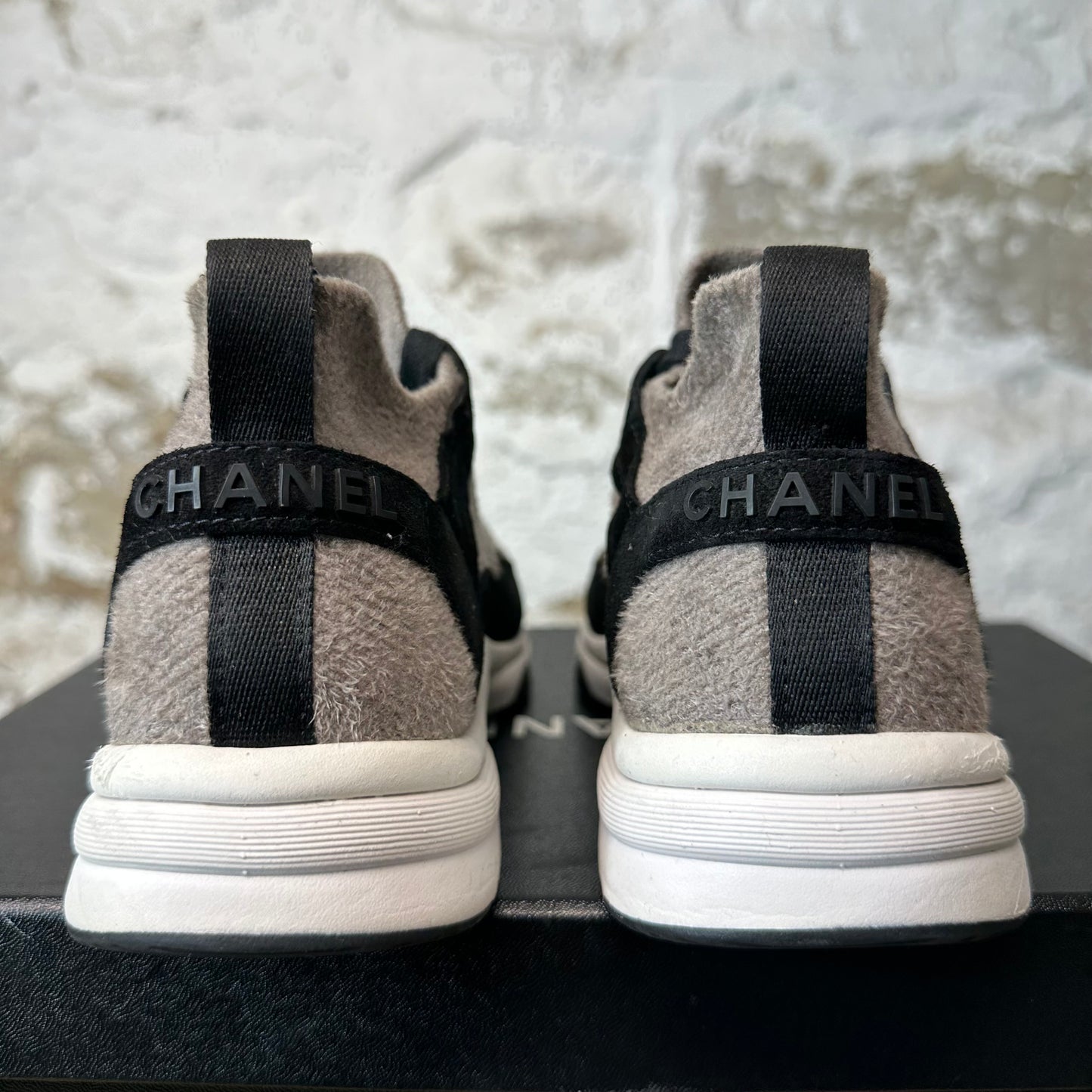 Chanel CC Black Grey White Trainer Sneaker Sz 4.5 (36.5)